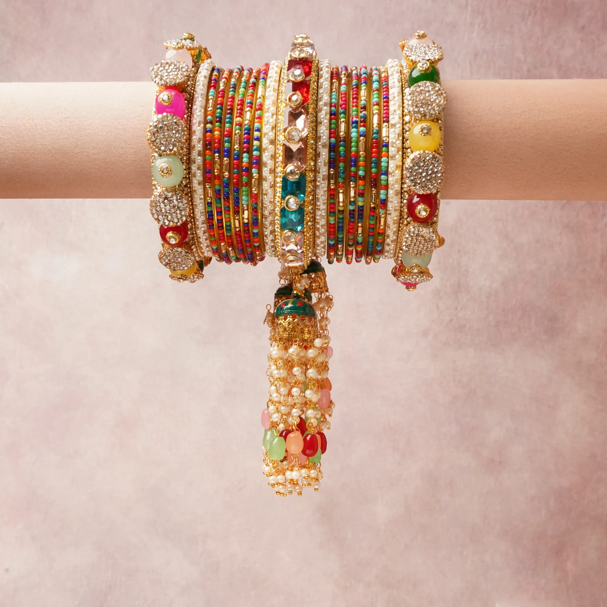 The Femminari Crown- Jewellery beyond luxury. A crown Multi colour set, complemented by Deep Red, Teal, Emerald Green, Royal Blue, Orange, Light Pink, Bright Yellow, Cream, Mint Green, Clear Crystal, featuring Gold-toned Metal, Faceted Crystals, Polished Stones, Glass Beads, Faux Pearls, Enamel. A treat for the eyes, hands and heart- absolutely unforgettable.